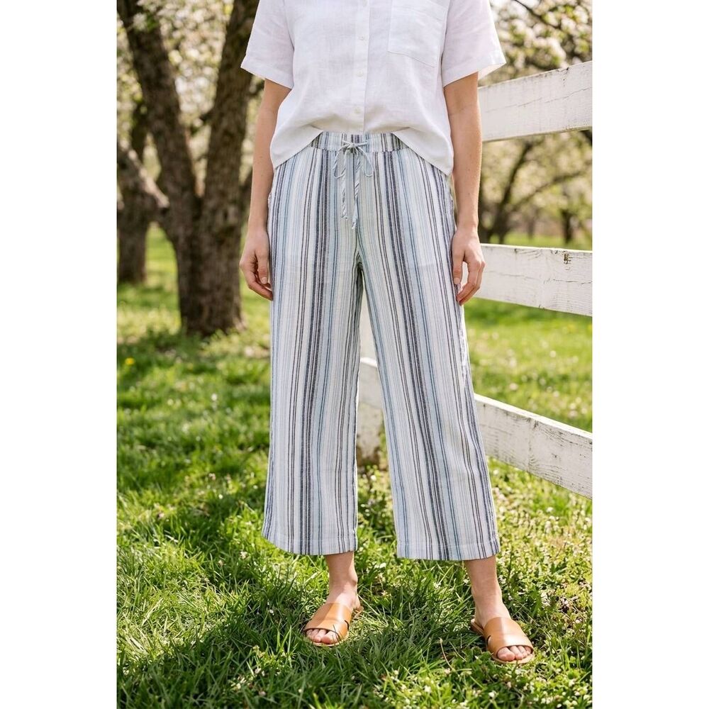 🔺️Briggs Blue & White Striped Linen Wide Leg Pants XLarge